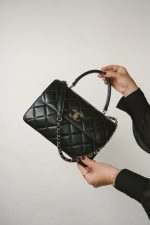 Black Lambskin Quilted Trendy CC Flap Small Light Gold Hardware - Image 10