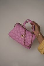 23P Lilac/ Pink Caviar Quilted Small Coco Chain Handle Aged Gold Hardware - Image 10