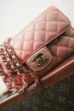 21S Metallic Rose Gold Grained Lambskin Quilted Mini Rectangular Flap LGHW - Image 10