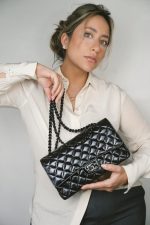 So Black Shiny Crumpled Calfskin Quilted Medium Classic Flap - Image 2