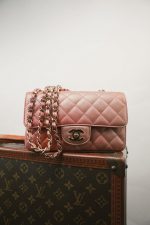 21S Metallic Rose Gold Grained Lambskin Quilted Mini Rectangular Flap LGHW - Image 15