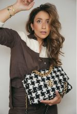Black White Ecru Houndstooth Tweed Quilted Large 19 Flap MHW - Image 2