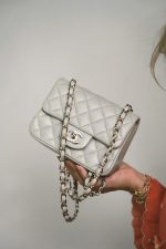 22C Grey Lambskin Quilted Mini Square Flap Light Gold Hardware - Image 10