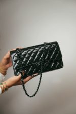 So Black Shiny Crumpled Calfskin Quilted Medium Classic Flap - Image 10