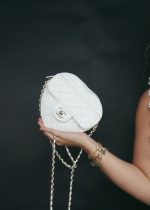 22S White Lambskin Quilted Heart Bag Large Light Gold Hardware - Image 6