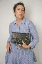 Dark Green/Khaki Lambskin Quilted Border Single Flap Gold Hardware - Image 6