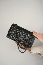 So Black Shiny Crumpled Calfskin Quilted Medium Classic Flap - Image 10