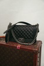Black Caviar Quilted Boy Bag Old Medium Ruthenium Hardware - Image 6