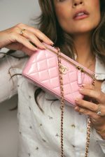 Pink Glazed Calfskin Quilted Small Vanity Case Gold Hardware - Image 6