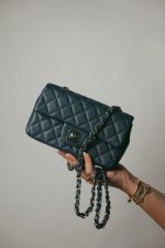 Pearly Navy Caviar Quilted Mini Rectangular Flap Silver Hardware - Image 10