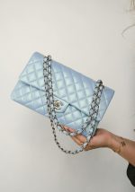 Pearly Blue Calfskin Classic Flap Medium Light Gold Hardware - Image 10