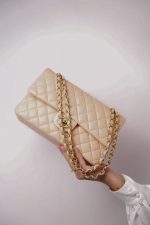 Beige Lambskin Quilted Classic Flap Medium Aged Gold Hardware - Image 10