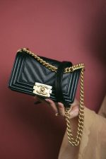 Black Caviar Chevron Quilted Boy Bag Small Aged Gold Hardware - Image 10