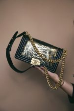Black Gold Python Lambskin Old Medium Boy Bag Aged Gold Hardware - Image 10