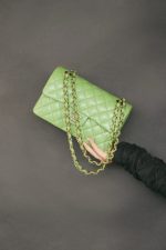 Green Caviar Quilted Classic Flap Small Light Gold Hardware - Image 10