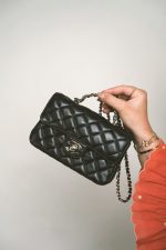 23A Black Lambskin Quilted Mini Crystal Top Handle Light Gold Hardware - Image 10