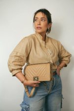 22S Beige Chevron Caviar Quilted Boy Bag Medium Light Gold Hardware - Image 6