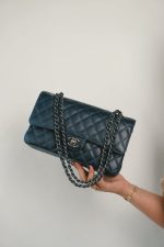 16B Navy Caviar Quilted Classic Flap Medium Ruthenium Hardware - Image 10