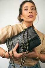 Black Python Quilted CC Chic Flap Bag Aged Gold Hardware - Image 2