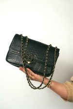 Black Python Quilted CC Chic Flap Bag Aged Gold Hardware - Image 10