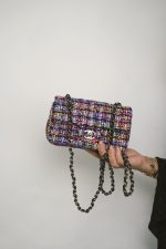 24S Multicolor Sequin Tweed Quilted Rectangular Mini Flap Light Gold Hardware - Image 10