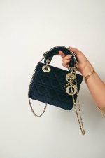 Mini Lady Dior Bag Navy Velvet - Image 10