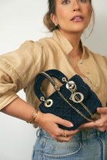Mini Lady Dior Bag Navy Velvet - Image 6