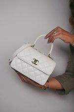 24C White Lambskin Quilted Lacquered Trendy CC Mini Light Gold Hardware - Image 10