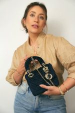 Mini Lady Dior Bag Navy Velvet - Image 2