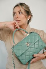 23C Green Lambskin Quilted Trendy CC Small Light Gold Hardware - Image 2