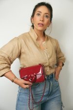 23K Red Patent Camellia Single Flap Bag Silver Hardware - Image 2