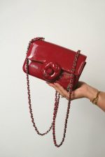 23K Red Patent Camellia Single Flap Bag Silver Hardware - Image 10