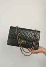Dark Green/Khaki Lambskin Quilted Classic Flap Medium Gold Hardware - Image 10