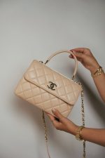 Beige Lambskin Quilted Small Trendy CC Light Gold Hardware - Image 10