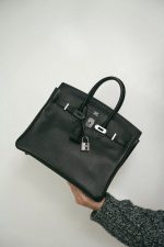 Birkin 25 Black Epsom Palladium Plated M Square Stamp - Image 10
