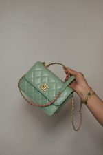 23P Light Green Lambskin Quilted Funkytown Flap Bag Antique Gold Hardware - Image 10
