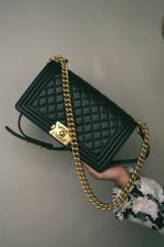 Black Lambskin Quilted Old Medium Boy Bag Aged Gold Hardware - Image 10
