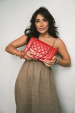 Red Lambskin Quilted Diana Flap Medium Gold Hardware - Image 2