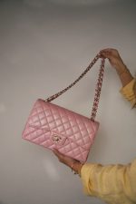 19S Iridescent Pink Caviar Quilted Jumbo Classic Flap Light Gold Hardware - Image 10