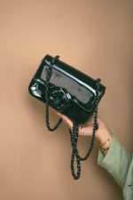 Black Patent Camellia Single Flap Bag Black Hardware - Image 10
