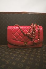 Red Lambskin Quilted Diana Flap Medium Gold Hardware - Image 16
