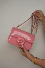 23K Pink Patent Camellia Single Flap Bag Light Gold Hardware - Image 10