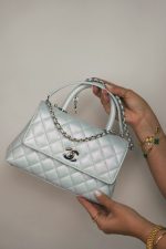 21K Iridescent Light Blue Caviar Quilted Small Coco Handle - Image 10