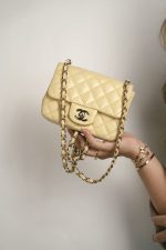 21C Light Yellow Lambskin Quilted Mini Square Flap Light Gold Hardware - Image 10