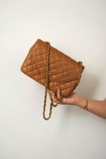 Tan Lambskin Quilted Half Moon Flap Gold Hardware - Image 10