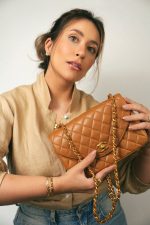 Tan Lambskin Quilted Half Moon Flap Gold Hardware - Image 2