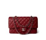 17B Red/Raspberry Caviar Quilted Medium Classic Flap Silver Hardware - Image 8