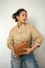 Tan Lambskin Quilted Half Moon Flap Gold Hardware - Image 6