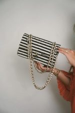 Ivory/Black Striped Coco Sailor Pearl Classic Flap Medium LGHW - Image 10