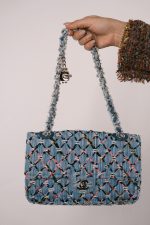 17S Woven Denim Multicolor Medium Flap Silver Hardware - Image 6